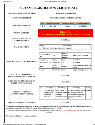 UDYAM REGISTRATION CERTIFICATE